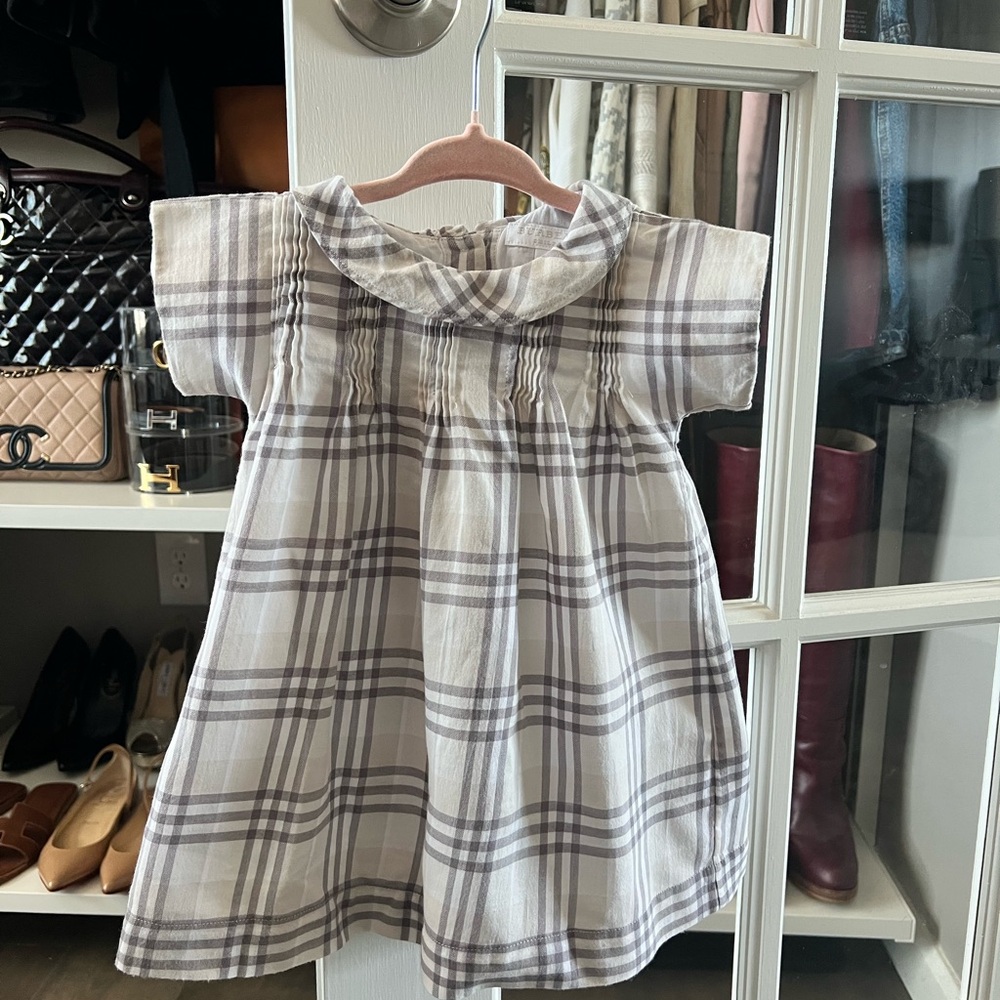 Burberry White and Brown Puff Sleeve Sundress